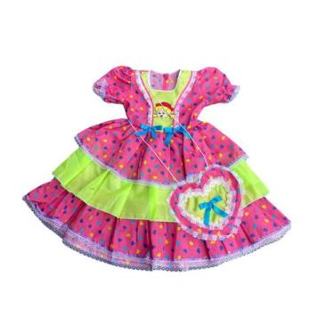 Imagem de Vestido Caipira festa Junina com Bolsinha  Infantil Papilloo, Rosa, 10
