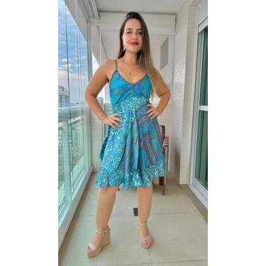 Imagem de Vestido Feminino Indiano Tipo Trapézio Seda Premium Alça C/ Regulagem 