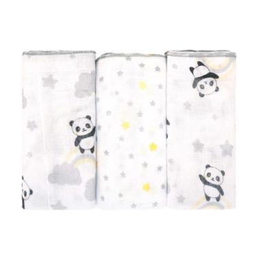 Imagem de PANO DE BOCA BUBLIM BABY 34 CM X 40 CM cor: borboletas, Panda cinza