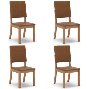 Imagem de Cadeira Jantar Estofada Pé Madeira Kit 4 Maelis Sintético Caramelo H02 - Mpozenato