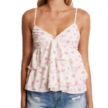 Imagem de Camisola Awoscut com estampa floral, decote em V, sem encosto, babados