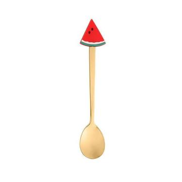 Imagem de Conjunto 4 Colheres de Chá de Aço Inox Fruit Dourado 28873 - Wolff - L