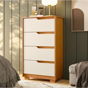 Imagem de Cômoda Para Quarto Pequena 4 Gavetas 70cm Lody A04 Flex Cinamomo Off White - Lyam Decor