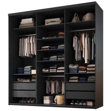Imagem de Closet Casal Guarda Roupa sem Porta Tunísia R02 4 Gavetas 9 Prateleiras Mdf 208cm Preto Lyam Decor