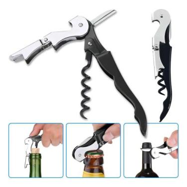 Imagem de Saca Rolhas Abridor de Vinho Inox Preto Tipo Garçom com Espiral e Alav