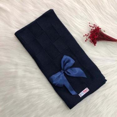 Imagem de Manta Para Bebê Tricô Tricot Quadriculada - Mimo da Cegonha, Marinho, 