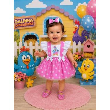 Imagem de Romper/Vestido Princesa Belli Galinha Pintadinha Rosa - Tecido 100% Po