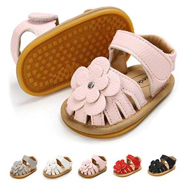 Imagem de Babelvit Sandálias infantis para bebês meninas sapatos de verão antiderrapante sola de borracha flor vestido princesa sapato recém-nascido primeiro caminhada ao ar livre sandálias, 02 Pink+flower, 6-12 Months Infant