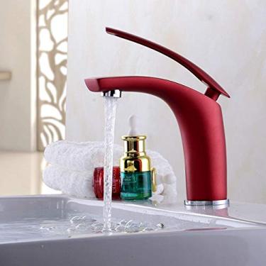Imagem de YHSGY Torneiras Para Pia De Banheiro Torneira Para Bacia De Banheiro Red Baking Latão Sólido Torneira Misturadora De Pia Torneira De Bacia De Cachoeira Quente E Fria Torneira De Alça Única De