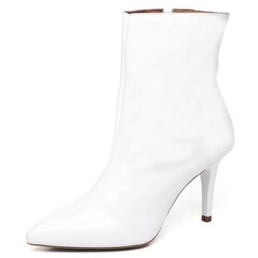 Imagem de Bota Casual Bico Fino Ellas Online em Verniz com Ziper e Salto Medio Fino
