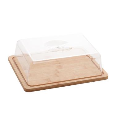 Imagem de Prato Queijo De Bambu Com Tampa De Plástico 24X18X7,5Cm Lyor