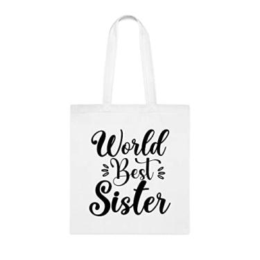 Imagem de Bolsa tote World Best Sister (Melhor irmã) , presente para irmã, bolsa de ombro irmã, bolsas reutilizáveis para irmãs, presente para irmã do irmão e irmã s, Branco