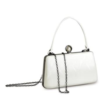 Imagem de Bolsa feminina retrô para noite bolsa de mão para festa de casamento bolsa de ombro com corrente para banquete, Branco, M