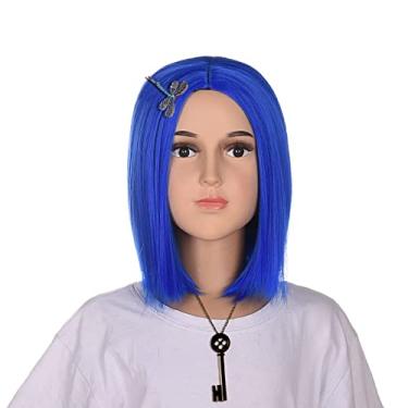 Imagem de peruca azul bob | Coraline Costume Feminino Halloween Party Peruca Cosplay Realista Azul Curta (L)