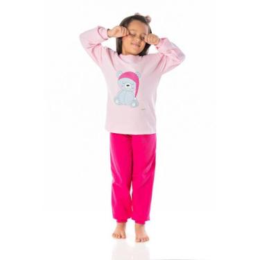 Imagem de Pijama Moletinho Peluciado Feminino Infantil - Urso De Touca - Rosa -
