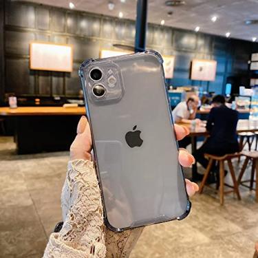 Imagem de Capa de telefone cor doce transparente macia para iphone 14 13 11 12 pro max mini xs x xr max 7 8 plus se capa traseira à prova de choque, preta, para iphone12 pro max