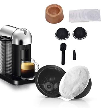 Imagem de 2 peças recarga de cápsula de café,Kit de vedações de folha de alumínio para cápsulas Nespresso VertuoLine com 20 peças tampa de vedação de folha de alumínio, suporte de recarga de pó de café, colher