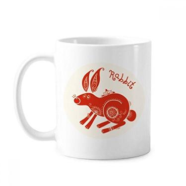 Imagem de Ano de Coelhos Animal China Zodíaco Caneca Vermelha Cerâmica Café Porcelana Utensílios de Mesa