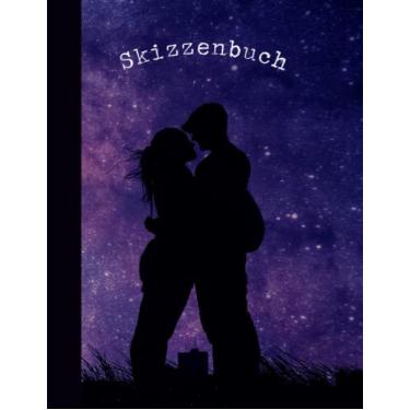 Imagem de Skizzenbuch: Notizbuch mit Paar unter Sternen Design Groß, 8.5x11, 120 Seiten, zum Zeichnen, Taschenbuch für Frauen, Männer und Kinder