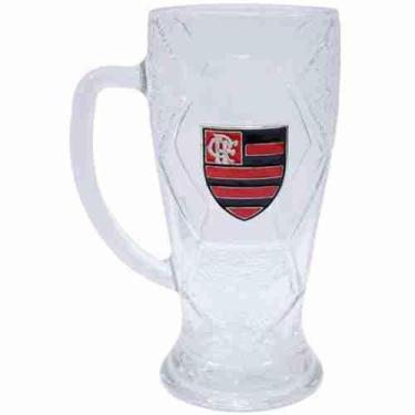 Imagem de Caneca Vidro Bola Futebol 630ml - Flamengo - Mileno