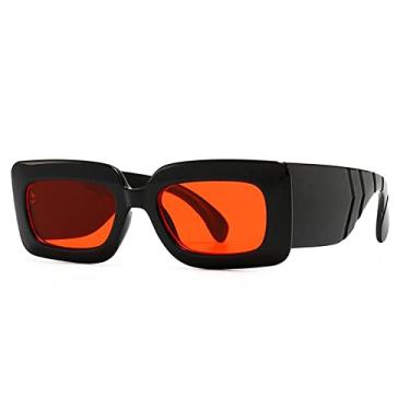 Imagem de Óculos de sol quadrado com estampa de cobra para mulheres, óculos de sol com degradê de perna larga e quadrada, tons femininos, preto vermelho, tamanho único