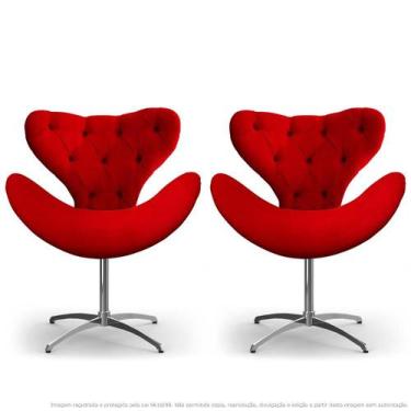 Imagem de Kit 2 Cadeiras Decorativas Poltronas Egg Com Capitonê Vermelha Com Bas