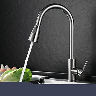 Imagem de Torneiras de cozinha preta de alça única, torneira de cozinha removível, de orifício único, giratória, 360 graus, torneira misturadora de água, H