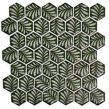 Imagem de Pastilha Adesiva Verde Folhagem Sextavada Kit 4 Placas