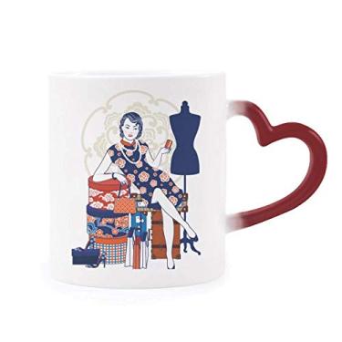 Imagem de Caneca branca de beleza chinesa sensível ao calor Caneca vermelha muda de cor