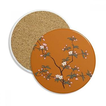 Imagem de Caneca de porta-copos de árvore com pintura verde vermelha para proteção de mesa, pedra absorvente