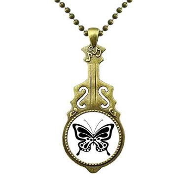 Imagem de DIYthinker Colar de borboleta preta de desenho simples com pingente de guitarra antiga