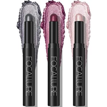 Imagem de FOCALLURE Conjunto de 3 peças de creme, iluminador de olhos fosco e brilhante, lápis à prova de vincos de alta pigmentação, maquiagem iluminadora de sombra de longa duração, noite de canela