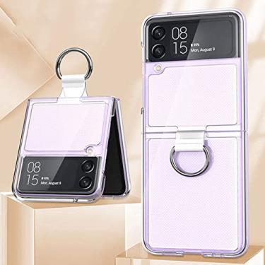 Imagem de Suporte de anel para Samsung Z Flip 3 4 5G Capa transparente fosca PC PVC Shell Capas de telefone, brilhante, para Z Flip 3