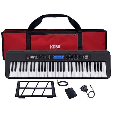 Imagem de Kit Teclado Musical Iniciante Kobe KB-300 5/8 61 Teclas com Sensibilidade ao Toque com Pedal Sustain e Capa Vermelha