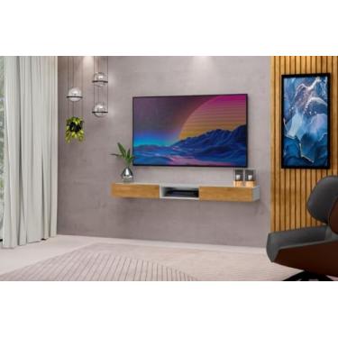 Imagem de Rack Suspenso DEN 1.28m Com Nicho Para Aparelhos + 2 Gavetas Cor Nature/Cinza