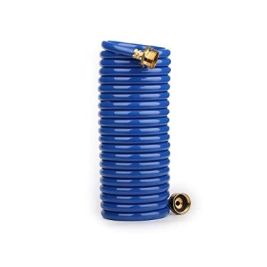 Imagem de FUNJEE Mangueira de jardim leve de bobina EVA de 6,5 m com acessórios de latão sólido de 0,9 cm, mangueira de água retrátil resistente à corrosão com conectores de latão, para gramado, lavagem de