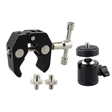 Imagem de Mini cabeça esférica giratória de 360° de metal com super braçadeira 1/4"-20 para monitor de tripé de câmera DSLR