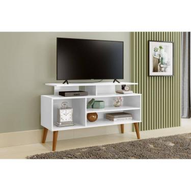 Imagem de Rack para TV até 42 Polegadas Pés Madeira Retrô Lyon Carmolar Branco