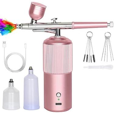 Imagem de Conjunto de aerógrafo portátil recarregável, compressor de aerógrafo profissional sem fio para arte em unhas, maquiagem, rosa
