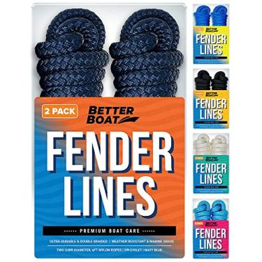 Imagem de Linhas de para-lama de barco, corda de nylon trançada dupla de 9,5 cm, 1,8 m com laço, pacote com 2, azul marinho, para boia, amarração de jet ski, ancoragem e para-choques de barco pequenos