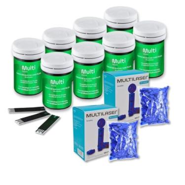 Imagem de Kit 200 Fitas Tiras Teste De Glicemia + 200 Lancetas Multilaser