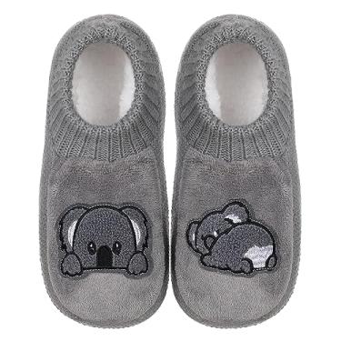 Imagem de ZYZX Pantufas femininas de animais com pegas, chinelos de malha quentes de inverno, divertidas, fofas, antiderrapantes, felpudas, aconchegantes e macias, meias forradas com lã, presentes, 132 kltp,