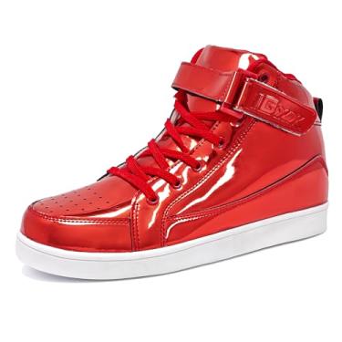 Imagem de IGxx Sapatos de lantejoulas para crianças, meninos, moda brilhante, dourado, brilhante, tênis de cano alto para meninas com gancho e laço, Vermelho, 1 Little Kid