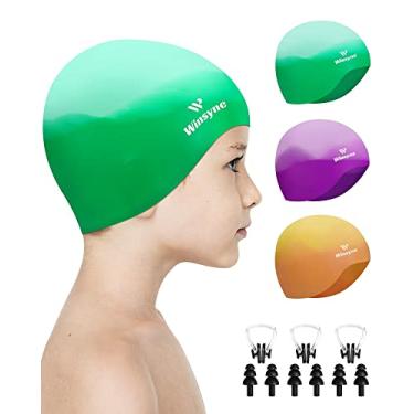 Imagem de Touca de natação infantil para meninos e meninas, bonés de natação unissex de silicone para crianças de 3 a 15 anos, bonés de banho impermeáveis para cabelos curtos/longos para manter o cabelo seco - 8