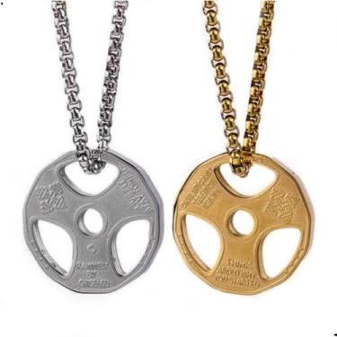 Imagem de Colar Cordão Fitness Pingente Anilha Aço Inox Academia Musculação Whey Maromba Haltere (60cm, Prateado)