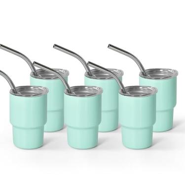 Imagem de AGH Copos de shot de sublimação de 85 g, copo de vinho com canudo, pacote com 6 copos de vinho de aço inoxidável duplo, mini canecas de café isoladas para bares, uísque, sorvete, chá (verde)