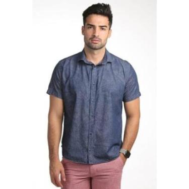 Imagem de Camisa Masculina Ixória Slim Fit Manga Curta Jeans Marca Luxo-Masculino