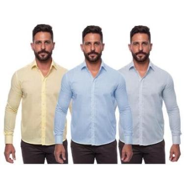 Imagem de Kit Camisa Social Masculina Manga Longa Slim 3 Peças-Masculino