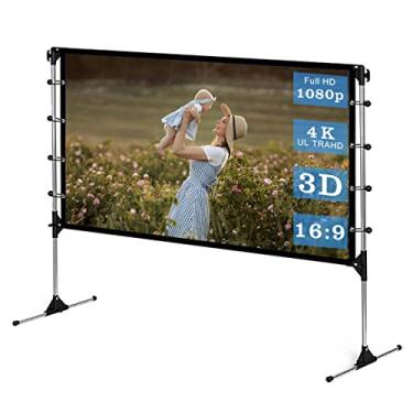 Imagem de Tela telão de projeção projetor portátil 100 polegadas 16:9 com suporte para ambientes internos e externos para Home Theater