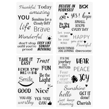 Imagem de CIEMODA Estênceis de palavras inspiradoras, 4 peças de palavras e modelos de citações, 20 x 29 cm, estênceis reutilizáveis para pintura em madeira, tecido, papel, parede, artesanato de desenho faça